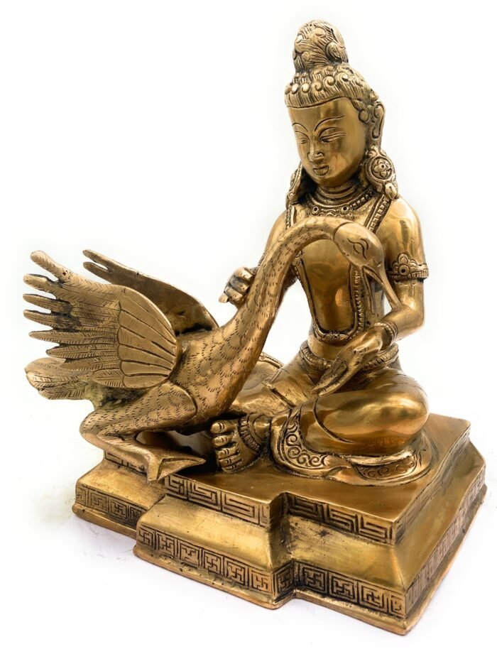 bhunes brass idol of gautama siddhartha buddha statue, gautam buddha saving swan figurine showpiece, murti, home décor,gold, 10 inch, 1 piece