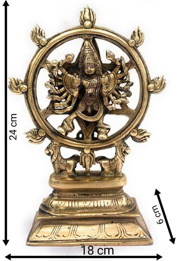 bhunes brass chakrathalwar sudarshanar vigraham idol for pooja room swami sudarshana vishnu yoga narasimha statue,gold, 9.5 inch, 1 piece