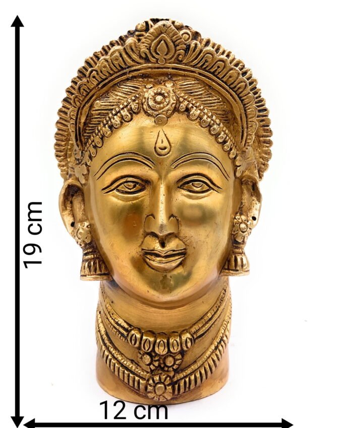 bhunes brass lakshmi face, laxmi head, maha lakshmi mukut for kalash,gold, 7.5 inch, 1 piece