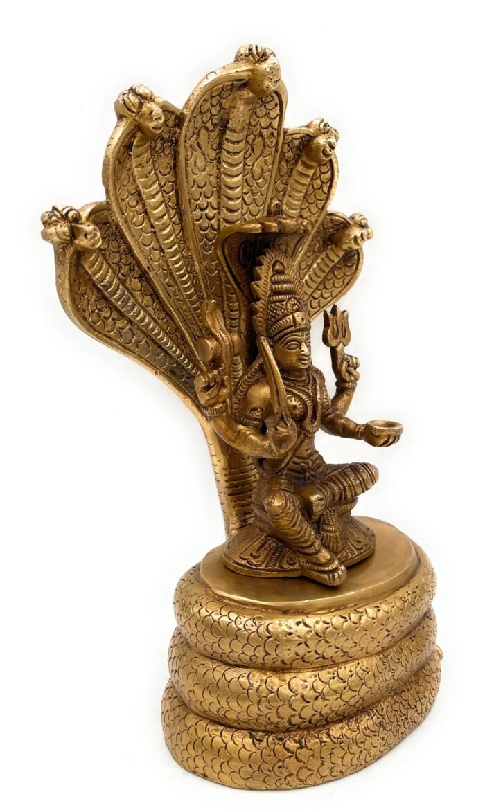 bhunes brass goddess mariamman idols, mariyamman devi karumariamman silai amman statues mariyamma on sheshnag shinghashan,gold, 10.5 inch, 1 piece