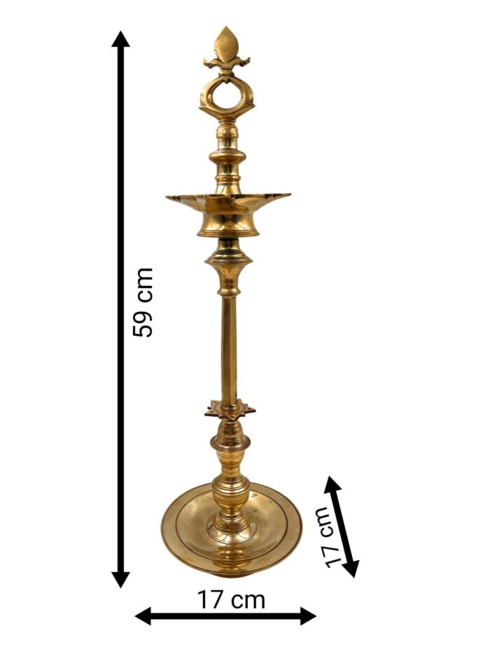 bhunes brass traditional table diya, oil lamp for inauguration vilakku kiran lamp for temples, puja, gifts, home decor,gold, 23.5 inch, 1 piece