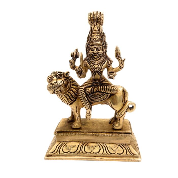 bhunes brass pratyangira idols, atharvana bhadrakali, narasimhi, and nikumbhila, nikumbala, devi, pratyanigara, simhamukhi vigraha,gold, 6.5 inch, 1 piece