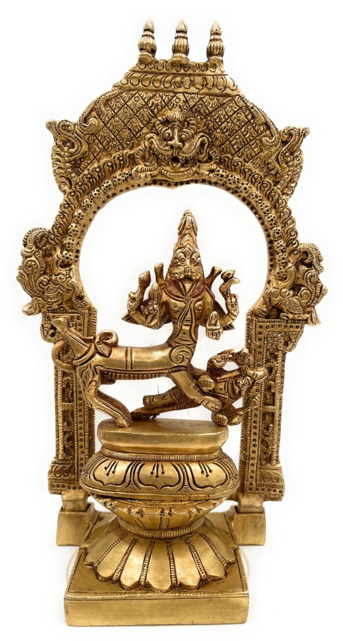 bhunes brass lord sharabha with prabhavali, avatar of lord shiva sharabhesvara sharabheshwara swamy sarabha statue, murti, idols,gold, 10.5 inch, 1 piece