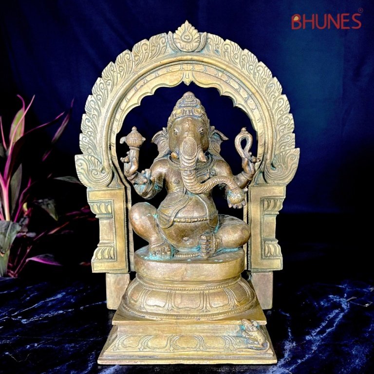 bhunes bronze ganesh idols, panchadhatu ganesha ki murti statues panchaloha ganpati statue,brown, 13 inch, 1 piece