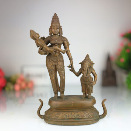 Panchaloha Parvati with Ganesha and Kartikeya Idol