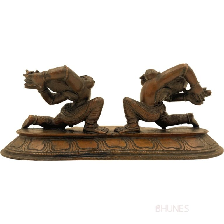 bhunes bronze dancing apsara idols, 2 lady, dancing showpeice, home decor,gold, 3 inch, 1 piece