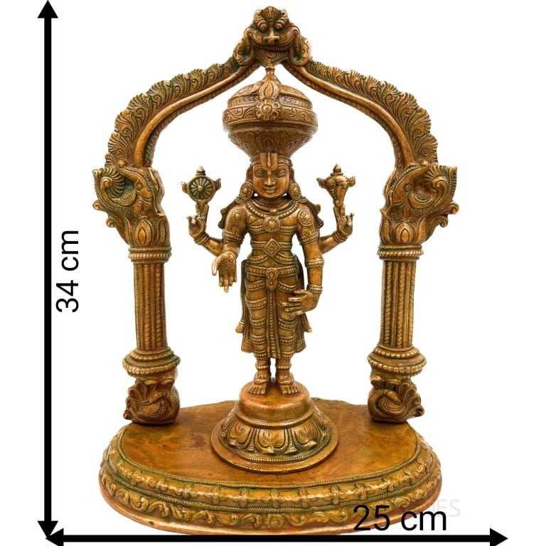 bhunes bronze venkateswara idol with prabhavali and peetam, lord srinivasa balaji figurine, tirupati timmappa silai, govinda statue, perumal sculpture,gold, 13.5 inch, 1 piece