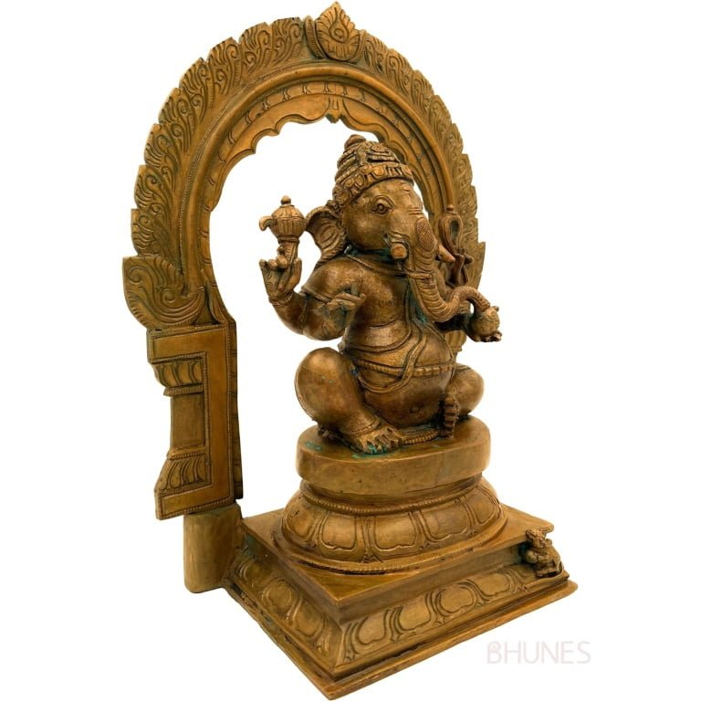 bhunes bronze ganesh idols, panchadhatu ganesha ki murti statues panchaloha ganpati statue,brown, 13 inch, 1 piece