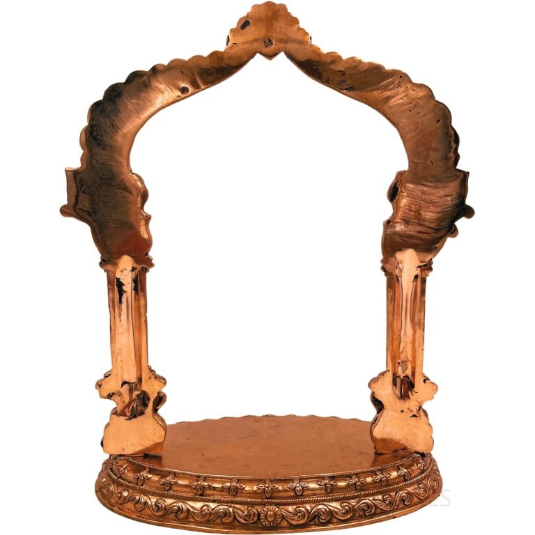 bhunes bronze shinghashan chowki with prabhavali, peetha prabhawali, peetam peetalu peetham bajot for temple sinhasan pooja mandir stand,gold, 13.5 inch, 1 piece