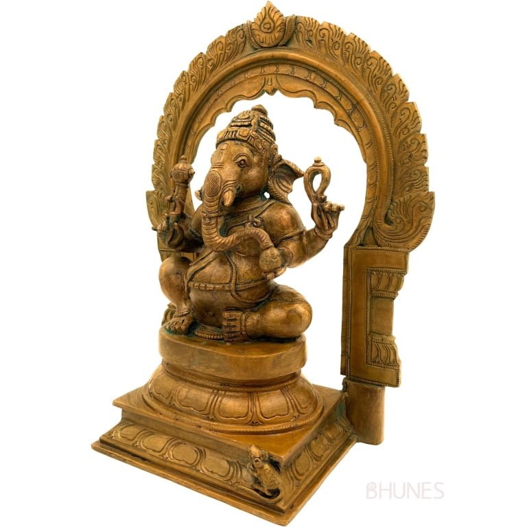 bhunes bronze ganesh idols, panchadhatu ganesha ki murti statues panchaloha ganpati statue,brown, 13 inch, 1 piece