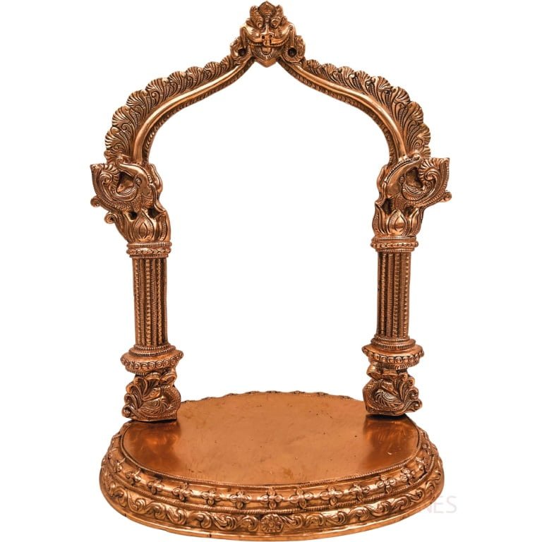 bhunes bronze shinghashan chowki with prabhavali, peetha prabhawali, peetam peetalu peetham bajot for temple sinhasan pooja mandir stand,gold, 13.5 inch, 1 piece