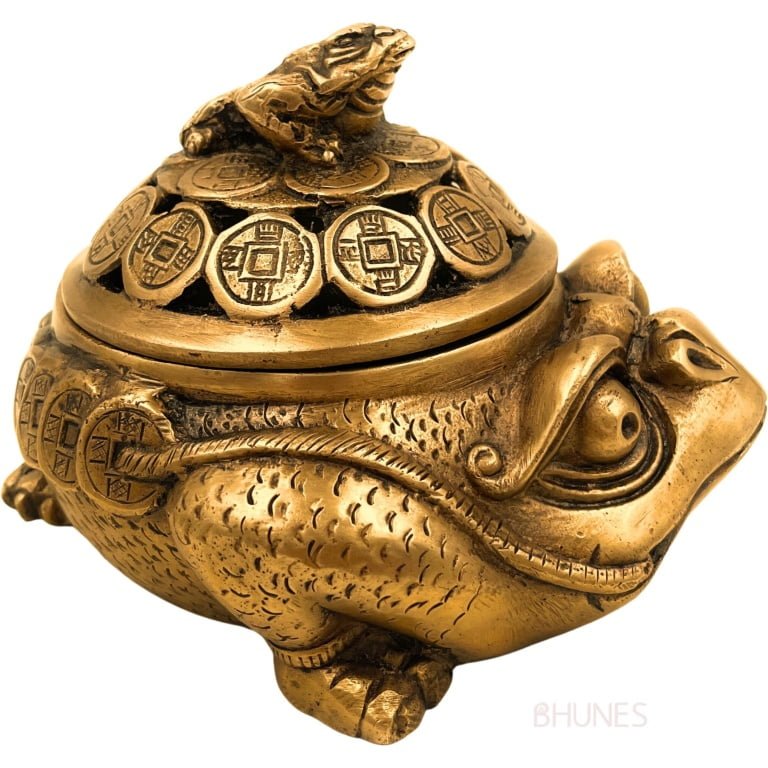 bhunes brass frog shaped box | box | multipurpose box | home decor| gift | sculptures | murti | showpeices |brass decoratives | gift,gold, 5 inch, 1 piece