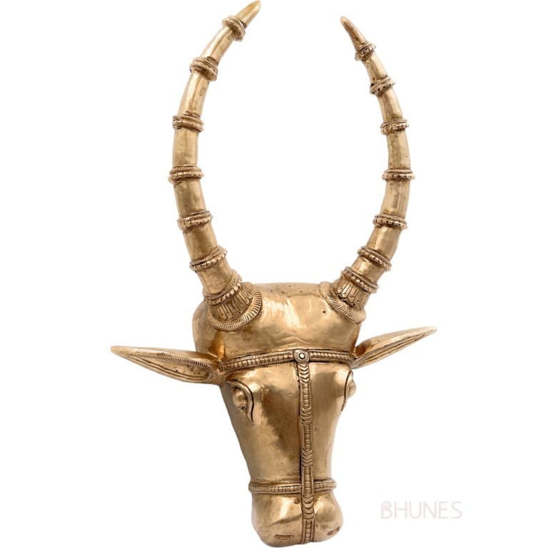 bhunes bronze bull face wall hanging, nandhi head, nandi face, ox, home decor, gift, sculptures, arts, showpeices, decoratives,gold, 14.5 inch, 1 piece