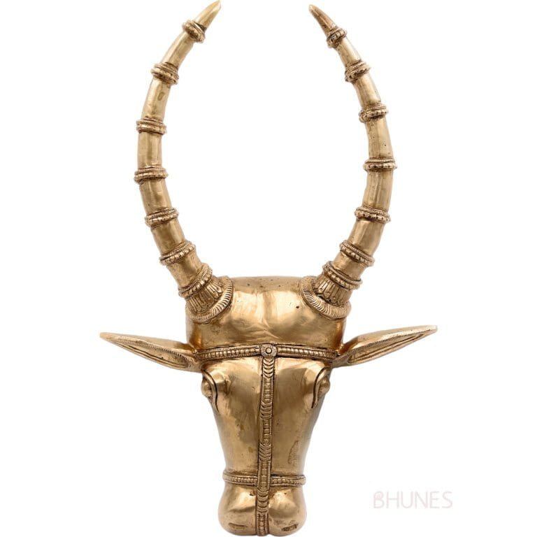 bhunes bronze bull face wall hanging, nandhi head, nandi face, ox, home decor, gift, sculptures, arts, showpeices, decoratives,gold, 14.5 inch, 1 piece