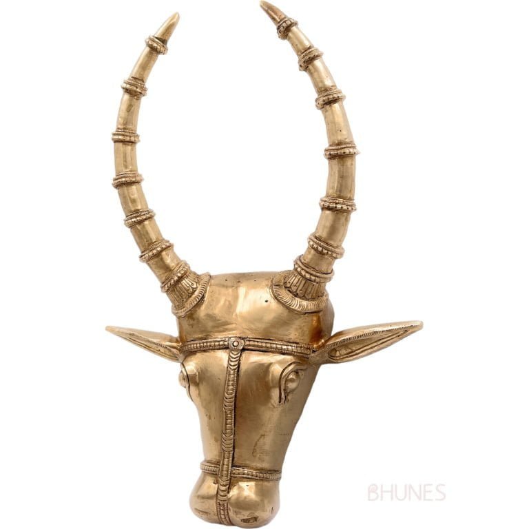 bhunes bronze bull face wall hanging, nandhi head, nandi face, ox, home decor, gift, sculptures, arts, showpeices, decoratives,gold, 14.5 inch, 1 piece