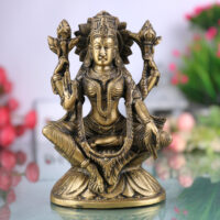 Handcrafted Brass Mahalakshmi Idol – Shri Laxmi | Gajalakshmi | Padmavati | Ashta Lakshmi Murti for Pooja, Home Temple & Gift,Gold, 3.5 Inch, 1 Piece