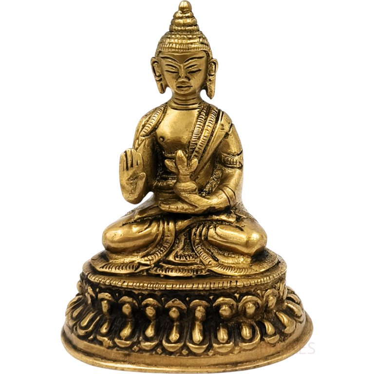 bhunes brass lord buddha statue for pooja and home decor, gifts, murthi,gold, 4 inch, 1 piece