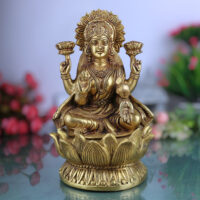 Brass Lakshmi Idol – Mahalakshmi | Kamala Devi | Shri Laxmi Murti for Pooja, Temple & Home Decor,Gold, 11 Inch, 1 Piece