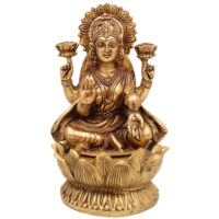 Brass Lakshmi Idol – Mahalakshmi | Kamala Devi | Shri Laxmi Murti for Pooja, Temple & Home Decor,Gold, 11 Inch, 1 Piece - Image 2