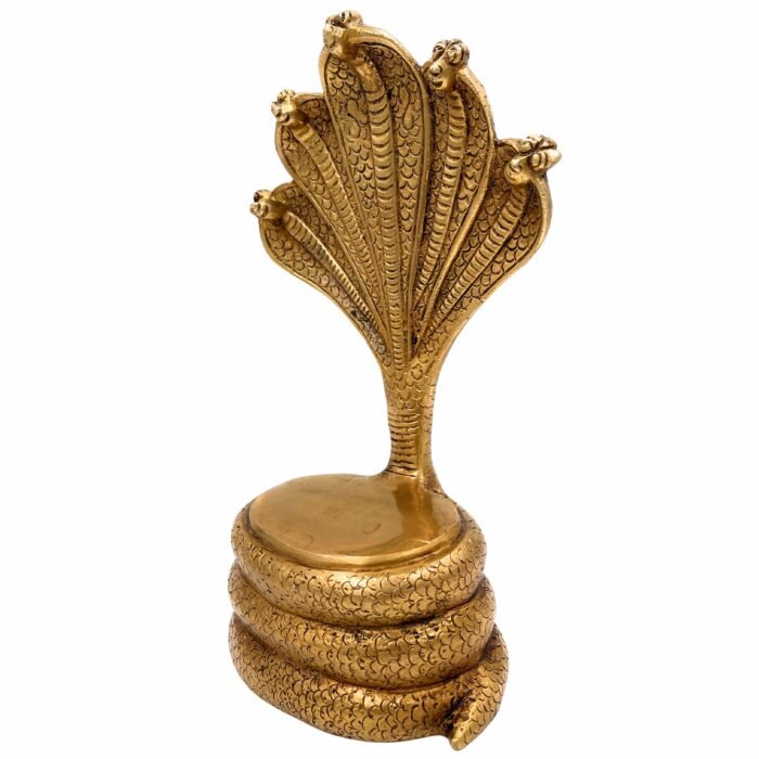 bhunes brass sheshnag singhasan with five heads - snake prabhavali peetha peetalu peetham bajot for temple, pooja mandir stand, and home decor, gold, 10.5 inch, 1 piece