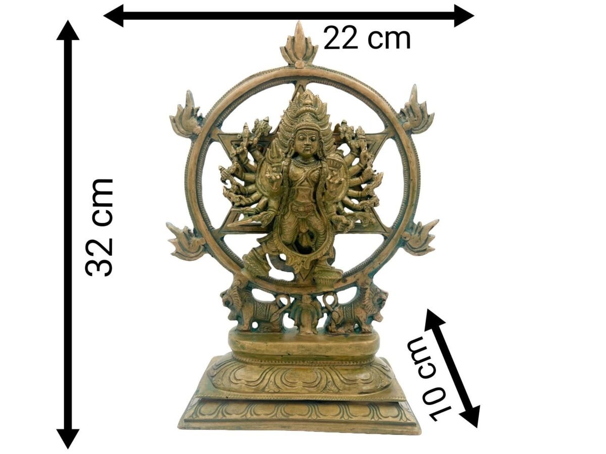 bhunes bronze chakrathalwar sudarshanar vigraham, swami sudarshana idol for pooja, vishnu yoga narasimha statue,brown, 13 inch, 1 piece