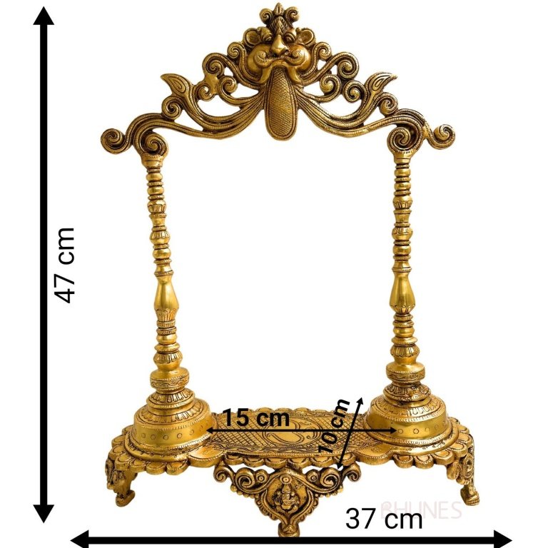 bhunes brass chowki with prabhavali, shinghashan, peetha, peeta, peetalu, peetham bajot for temple sinhasan,gold, 19 inch, 1 piece