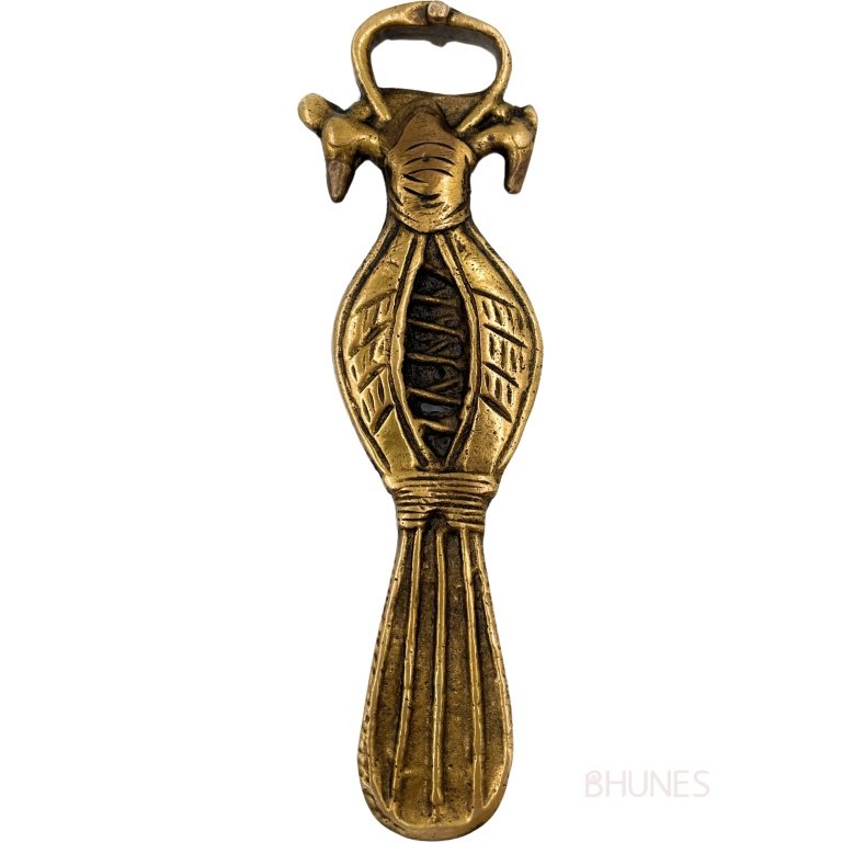 bhunes brass bastar art - bottle opener, tribal handmande,gold, 5.5 inch, 1 piece