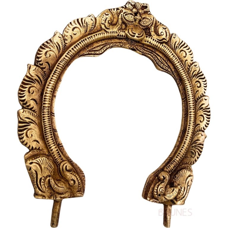 bhunes brass small prabhavali frame arch wall hanging prabhawal for temple home decor prabhawali for diety prabhaval,gold, 5 inch, 1 piece