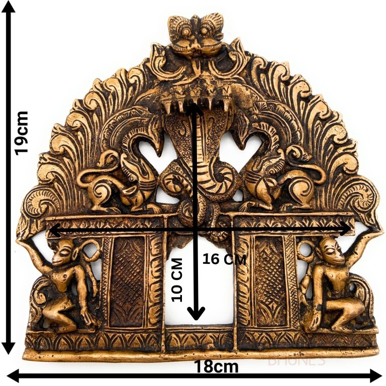 bhunes brass prabhavali frame arch wall hanging prabhawal with sheshnag prabhawali for diety prabhaval for temple home decor,gold, 7.5 inch, 1 piece