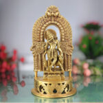 Brass Krishna Idol Murti – Gopal, Govinda, Balakrishna, Radha Krishna Vigraham with Prabhavali & Chowki for Home, Temple, Pooja Room & Office Decor,Gold, 11 Inch, 1 Piece
