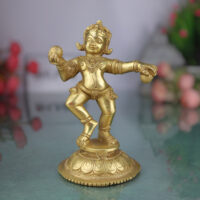 Handcrafted Brass Ladoo Gopal Krishna Idol – Gopala Murti, Govinda, Keshava, Radha Krishna Statue for Pooja Room, Home, Temple & Office Decor,Gold, 6 Inch, 1 Piece