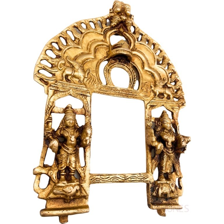 bhunes brass prabhavali frame arch wall hanging prabhawal for temple home decor prabhawali for dieties prabhaval,gold, 11 inch, 1 piece