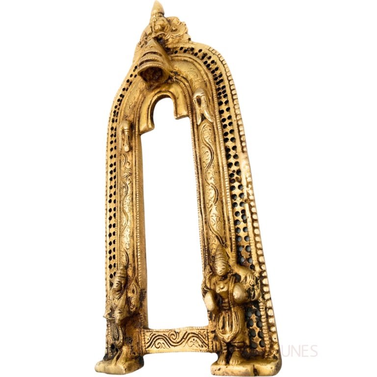 bhunes brass hand craved prabhavali frame arch wall hanging prabhawal for temple home decor prabhawali for dieties prabhaval,gold, 13 inch, 1 piece