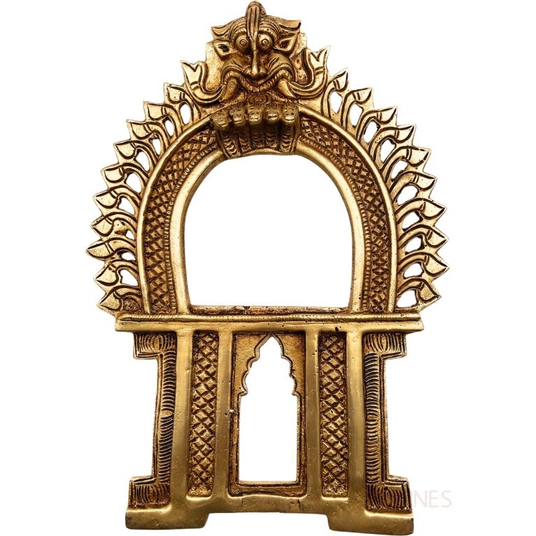 bhunes brass prabhavali for diety frame arch wall hanging prabhawal prabhawali prabhaval for temple home decor,gold, 9 inch, 1 piece