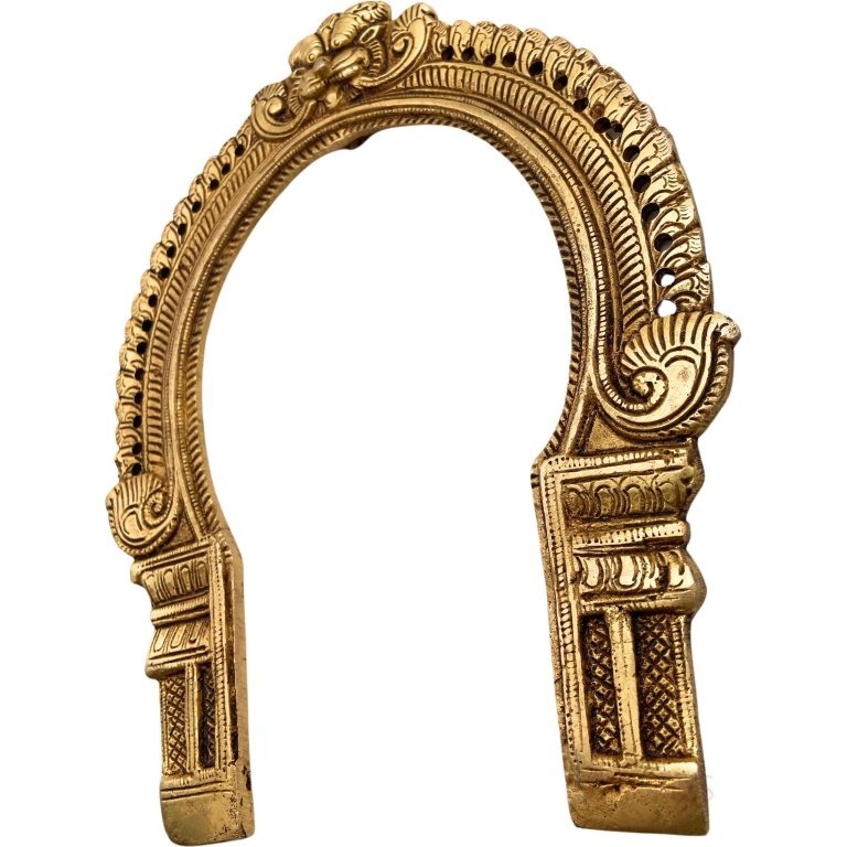 bhunes brass prabhavali frame arch wall hanging traditional prabhawal for temple home decor prabhawali for diety prabhaval,gold, 9 inch, 1 piece