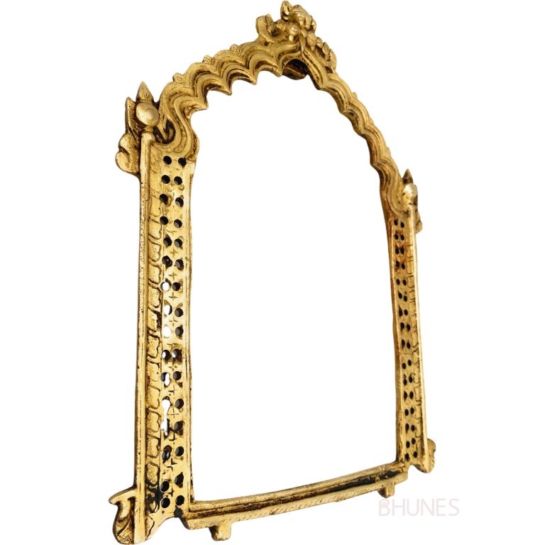 bhunes brass frame arch prabhavali wall hanging prabhawal for temple home decor prabhawali for diety prabhaval,gold, 11 inch, 1 piece