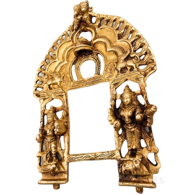 bhunes brass prabhavali frame arch wall hanging prabhawal for temple home decor prabhawali for dieties prabhaval,gold, 11 inch, 1 piece