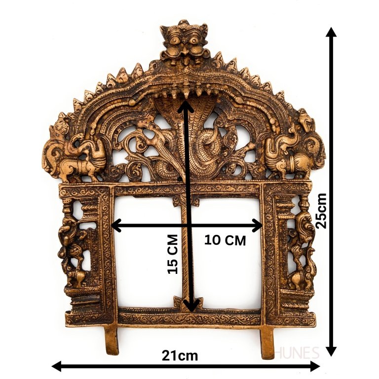 bhunes brass prabhavali frame arch wall hanging prabhawal with shesnag prabhawali for diety prabhaval for temple home decor,gold, 10 inch, 1 piece