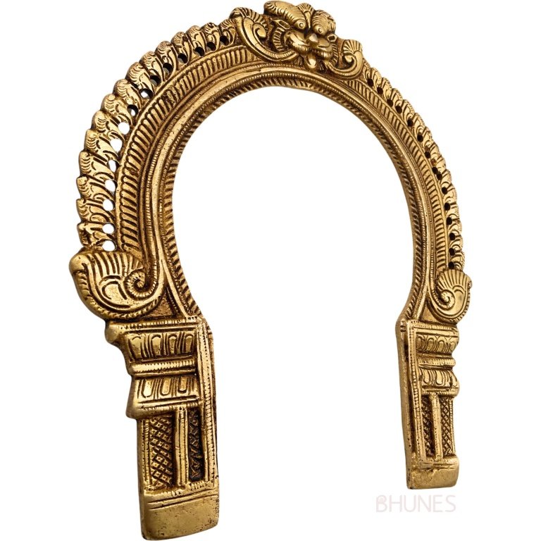 bhunes brass prabhavali frame arch wall hanging traditional prabhawal for temple home decor prabhawali for diety prabhaval,gold, 9 inch, 1 piece