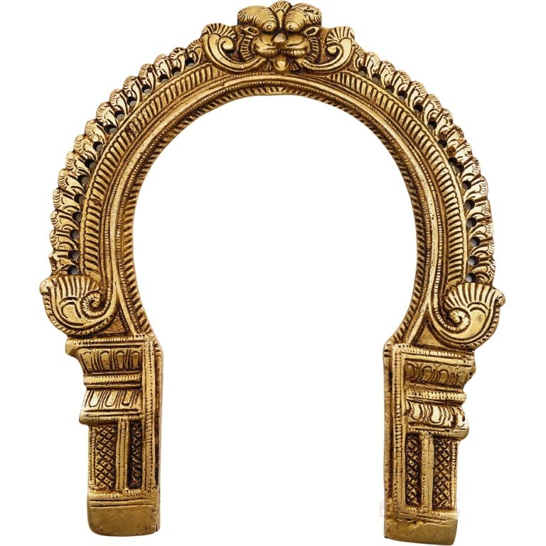 bhunes brass prabhavali frame arch wall hanging traditional prabhawal for temple home decor prabhawali for diety prabhaval,gold, 9 inch, 1 piece