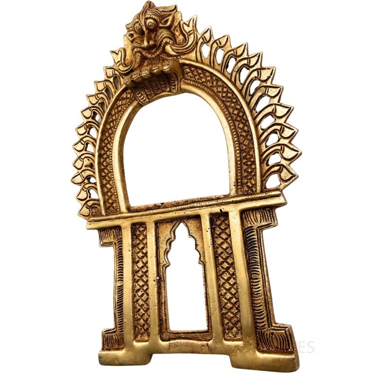 bhunes brass prabhavali for diety frame arch wall hanging prabhawal prabhawali prabhaval for temple home decor,gold, 9 inch, 1 piece