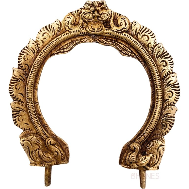 bhunes brass small prabhavali frame arch wall hanging prabhawal for temple home decor prabhawali for diety prabhaval,gold, 5 inch, 1 piece