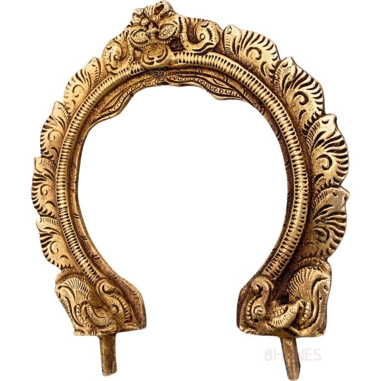 bhunes brass small prabhavali frame arch wall hanging prabhawal for temple home decor prabhawali for diety prabhaval,gold, 5 inch, 1 piece