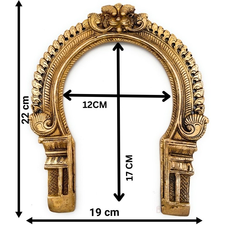 bhunes brass prabhavali frame arch wall hanging traditional prabhawal for temple home decor prabhawali for diety prabhaval,gold, 9 inch, 1 piece