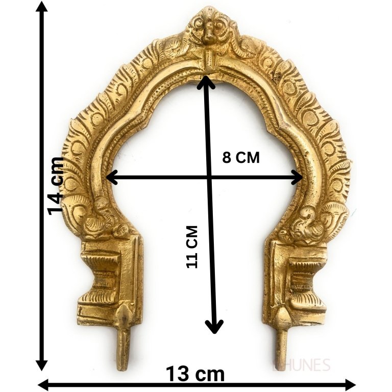 bhunes brass small prabhavali frame arch wall hanging prabhawal for decor prabhawali for diety prabhaval home temple,gold, 5.5 inch, 1 piece