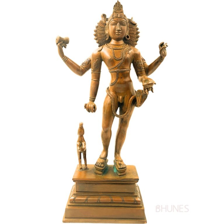 bhunes bronze bhikshatana idol, shiva murti, panchaloha bhikshtana statue, bhairava bhairav murti,brown, 21.5 inch, 1 piece