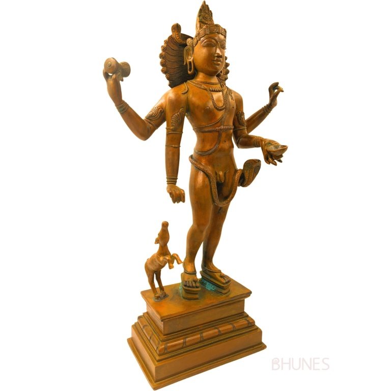 bhunes bronze bhikshatana idol, shiva murti, panchaloha bhikshtana statue, bhairava bhairav murti,brown, 21.5 inch, 1 piece