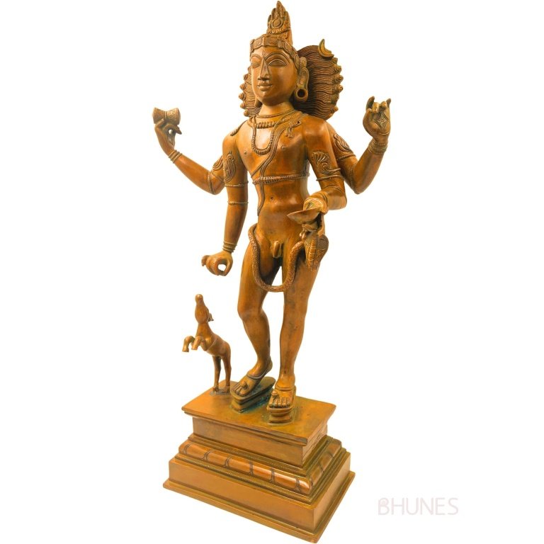 bhunes bronze bhikshatana idol, shiva murti, panchaloha bhikshtana statue, bhairava bhairav murti,brown, 21.5 inch, 1 piece