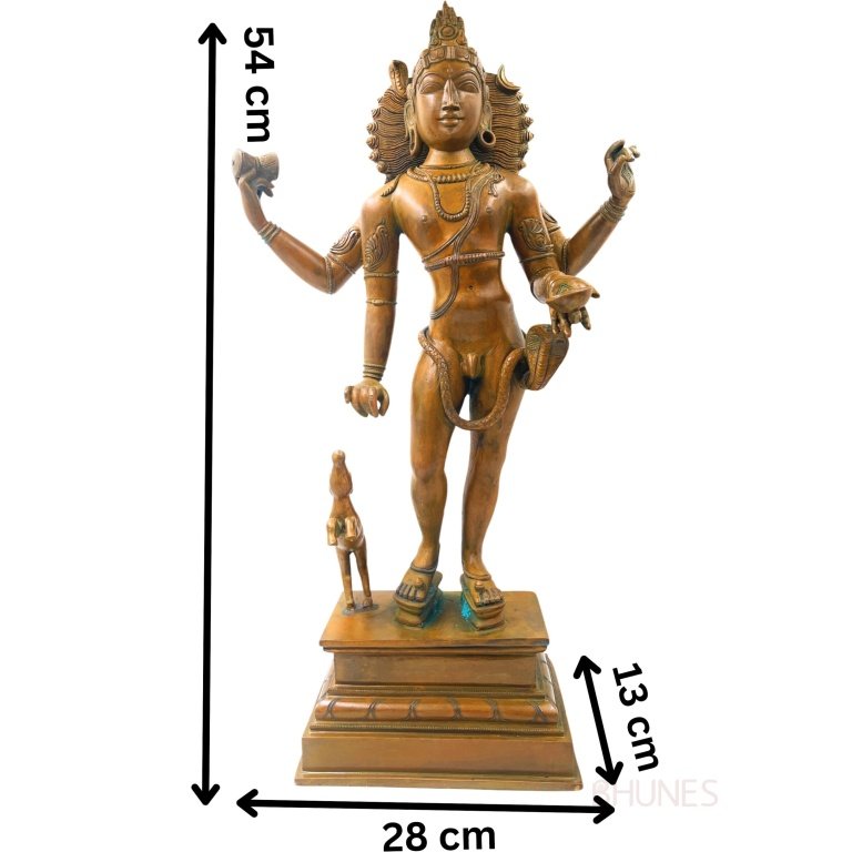 bhunes bronze bhikshatana idol, shiva murti, panchaloha bhikshtana statue, bhairava bhairav murti,brown, 21.5 inch, 1 piece