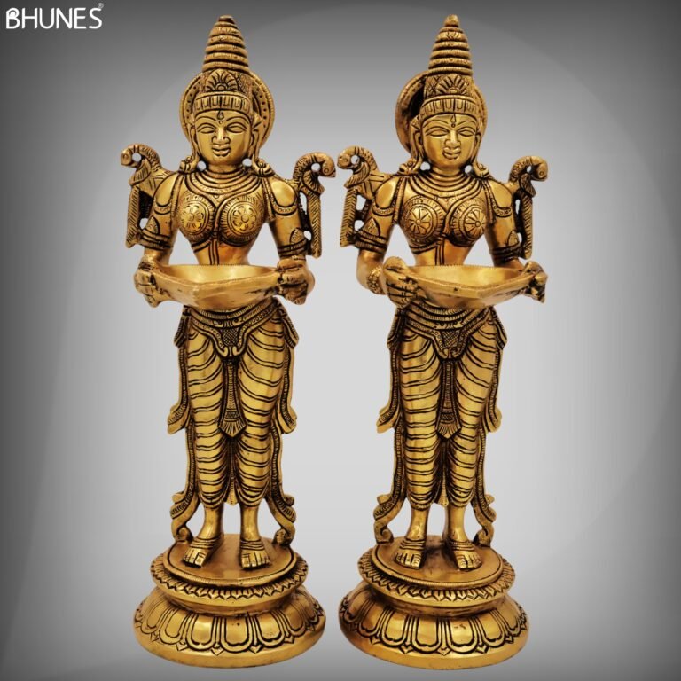 bhunes brass deepam | deeplakshmi | brass deep laxmi | brass deep lady | deep lakshmi idol brass | deep laxmi | set of two,gold, 11.5 inch, 1 piece